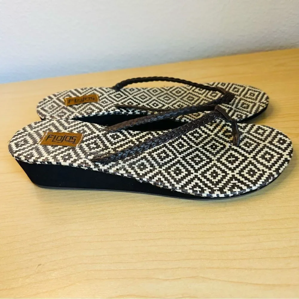 Flo Jos Woven Brown‎ Flip Flop Wedges Size 9